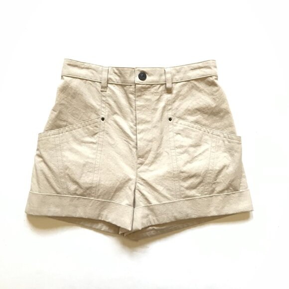 Isabel Marant Tulya Cotton Shorts Womens 36 Small 4 US Khaki Beige High Rise - Picture 4 of 14